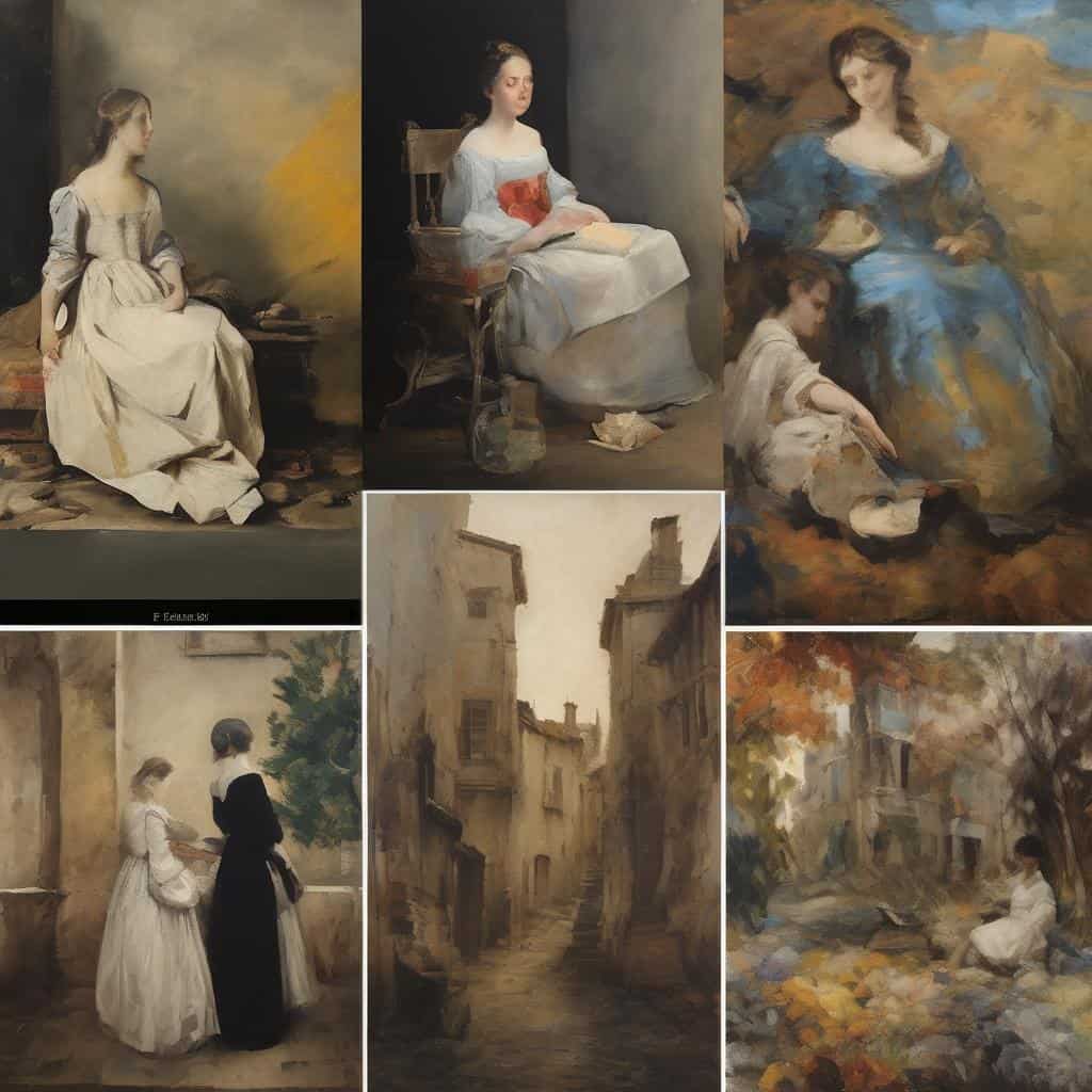 Παλαιά ελαιογραφία με γυναίκες σε σκηνές καθημερινής ζωής, μοναδικά έργα τέχνης και προσωπικότητες.